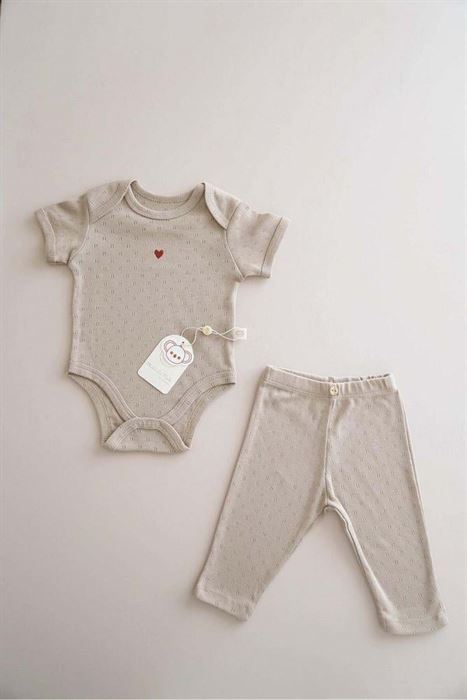 Kalp Nakışlı Bebek Body Tayt Takım