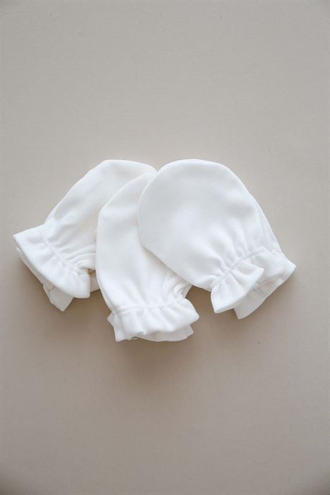 3lü Beyaz Yenidoğan Eldiven Set Model 1