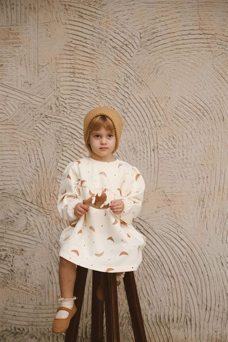 Kruvasan Baskılı Kız Çocuk Elbise