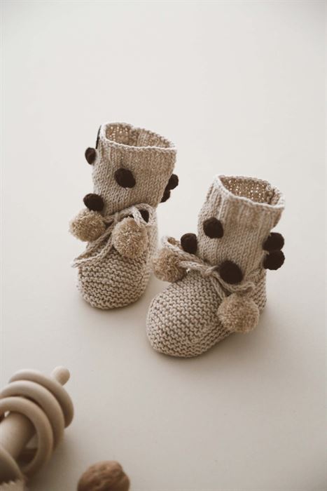 Bej Ponponlu Örgü Patik Bebek 0-12 Ay