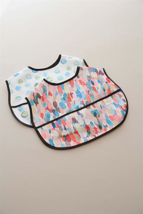 Mavi Top ve Renkli 2li Sıvı Geçirmez Mama Önlüğü 6-36 AY