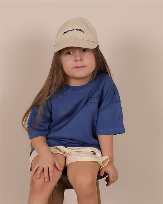 İndigo Nakışlı Oversize T-shirt