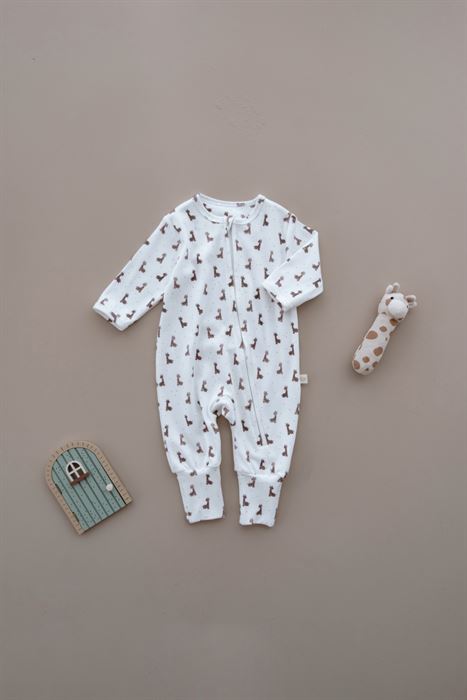 Zürafa Baskılı Calmy Serisi Kendinden Patikli Fermuarlı Tulum