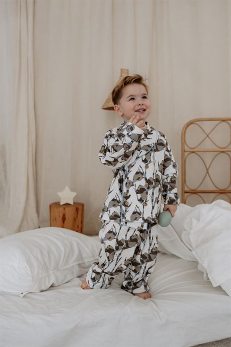 Panda Desenli Yaka Detaylı Çocuk Pijama Takım