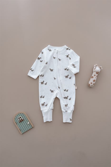 Zebra Baskılı Calmy Serisi Kendinden Patikli Fermuarlı Tulum