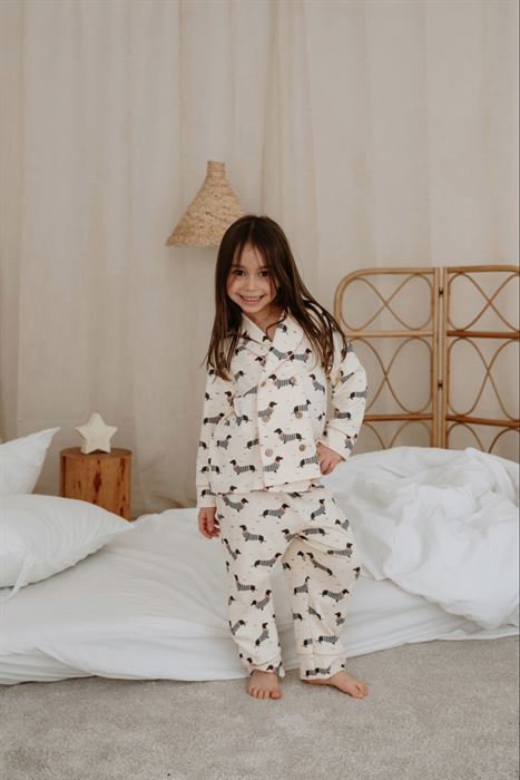 Köpek Baskılı Yaka Detaylı Çocuk Pijama Takımı