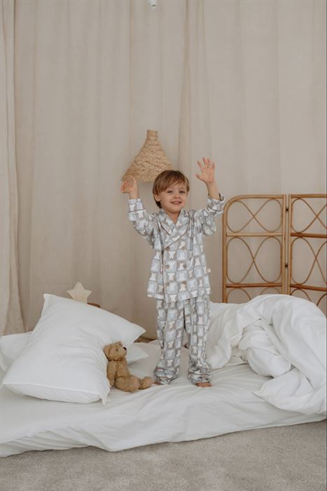 Kedi Desenli Yaka Detaylı Çocuk Pijama Takımı