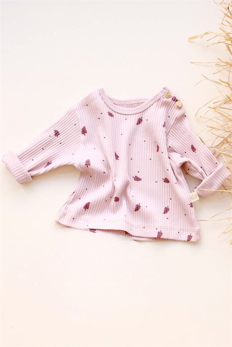 Üzüm Baskılı Düğme Detaylı Bebek Üst
