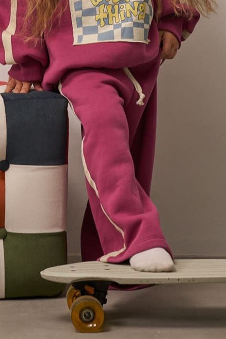 Pembe Kalın Şeritli Geniş Paça Eşofman Altı