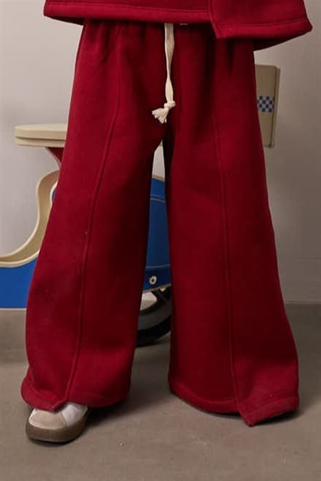 Bordo Dikiş Detaylı Geniş Paça Eşofman Altı