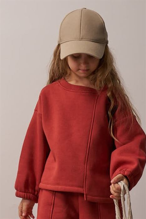 Kiremit Omuz Nakışlı Çocuk Sweatshirt