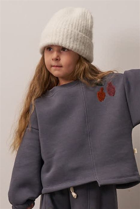 Gri Omuz Nakışlı Çocuk Sweatshirt