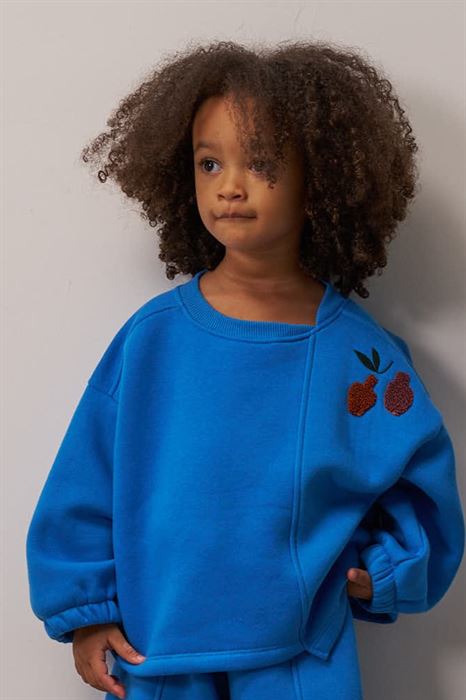 Mavi Omuz Nakışlı Çocuk Sweatshirt