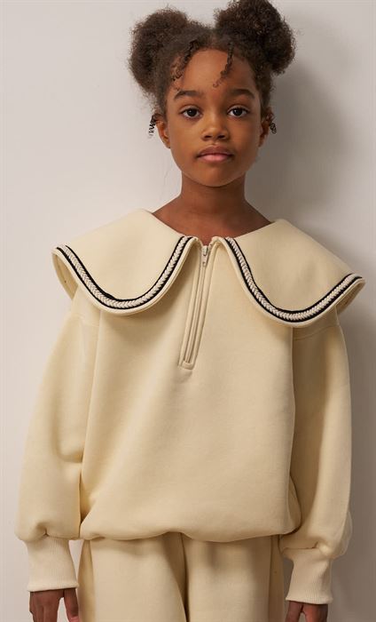 Krem Geniş Yakalı Kız Çocuk Sweatshirt