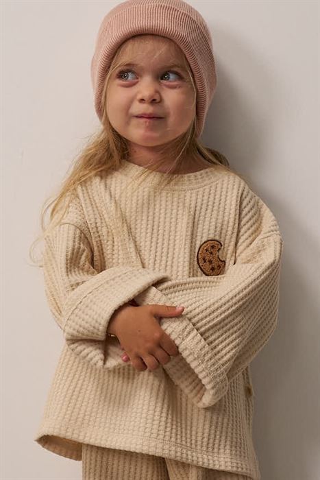 Bej Cookie Nakışlı Kız Çocuk Dökümlü Kazak
