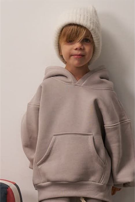 Gri Kanguru Cepli Kapüşonlu Sweatshirt