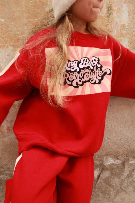Kırmızı  Retro Baskılı Çocuk Sweatshirt