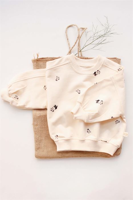 Penguen Baskılı Bebek Sweatshirt