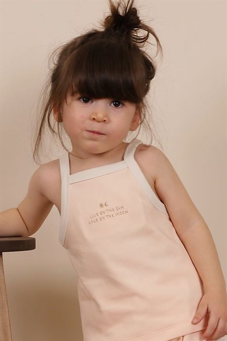 Pudra Askılı Nakışlı Kız Çocuk Üst