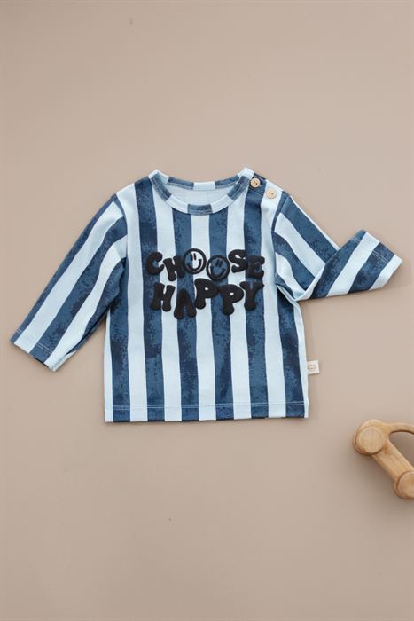 Choose Happy Baskılı Düğme Detaylı Bebek Üst
