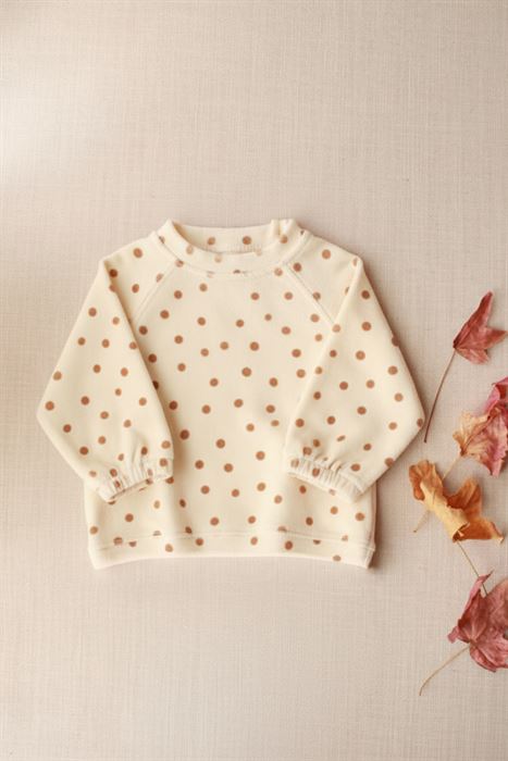 Puantiye Baskılı Kadife Düğme Detaylı Bebek Üst