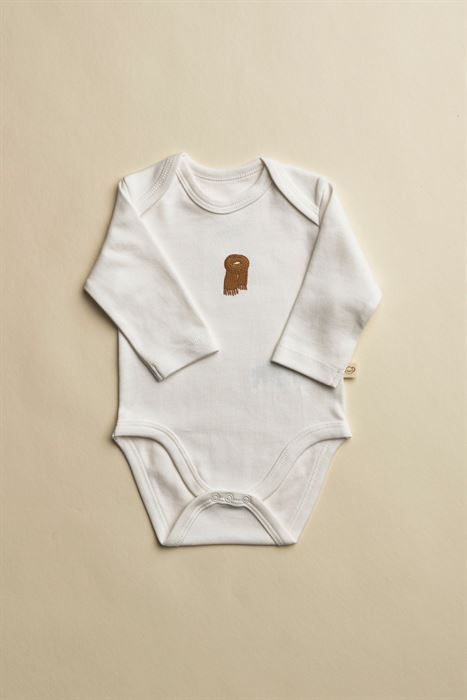 Atkı Nakışlı Uzun Kollu Çıtçıtlı Bebek Body