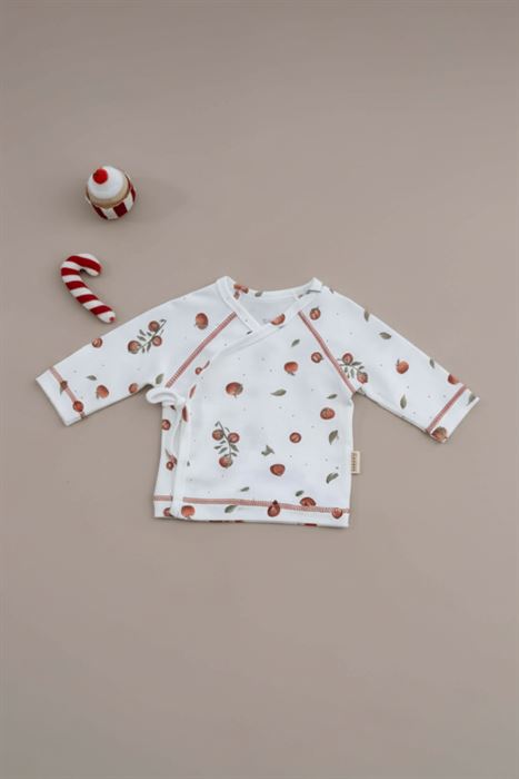 Elma Baskılı Kruvaze Bağlamalı Dikiş Detaylı Bebek Üst