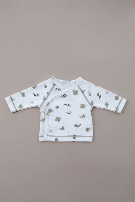 Kuş Baskılı Kruvaze Bağlamalı Dikiş Detaylı Bebek Üst