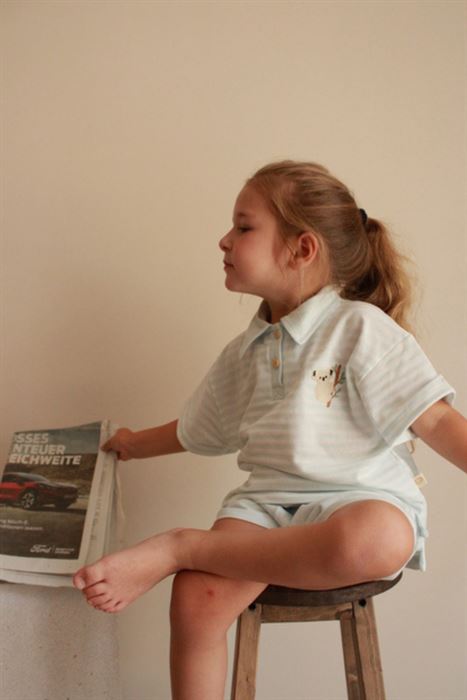 Mavi Koala Nakışlı Polo Yaka T-shirt