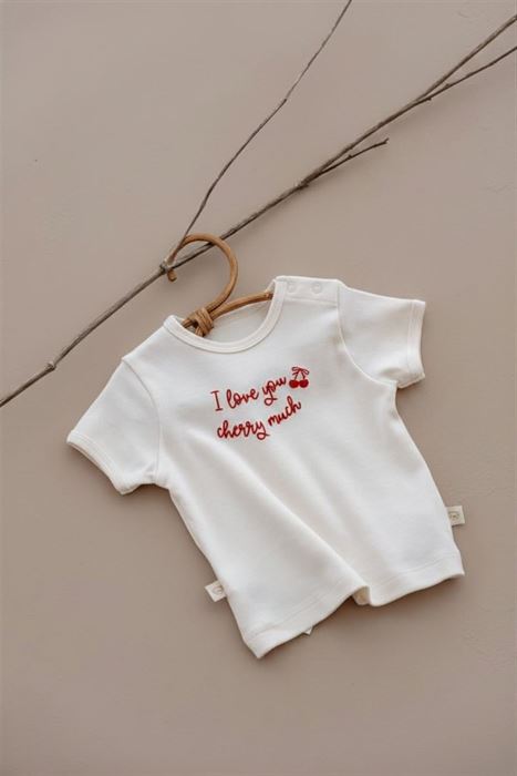 Krem Kiraz Desenli T-shirt